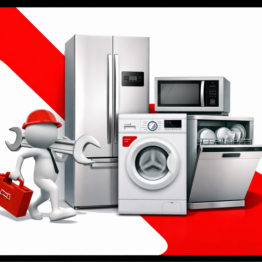 Tecnico representado por un muñeco y electrodomesticos